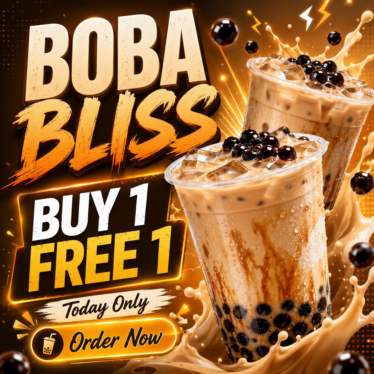 Boba Bliss milk tea buy one free one promotional poster
