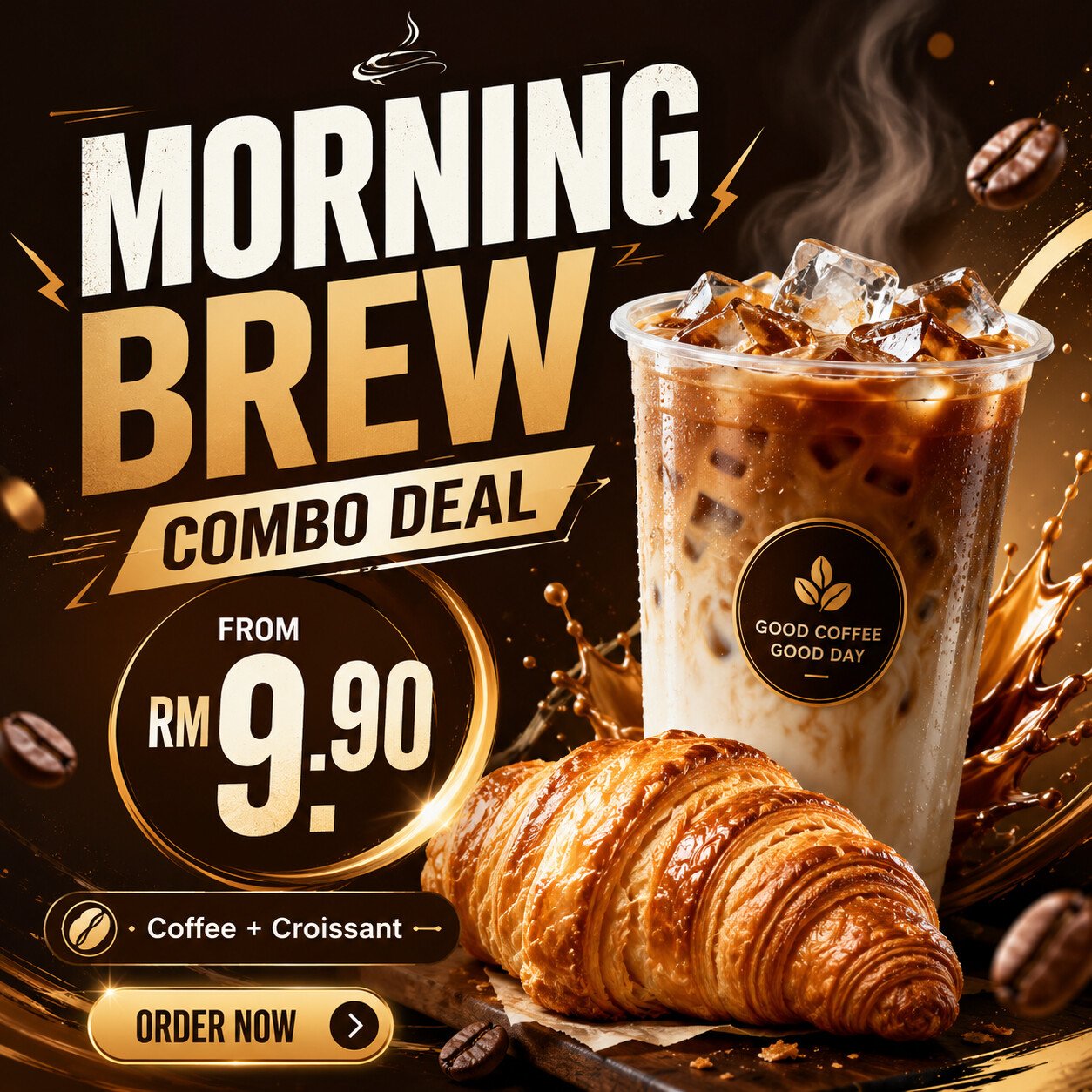 Morning Brew coffee and croissant poster